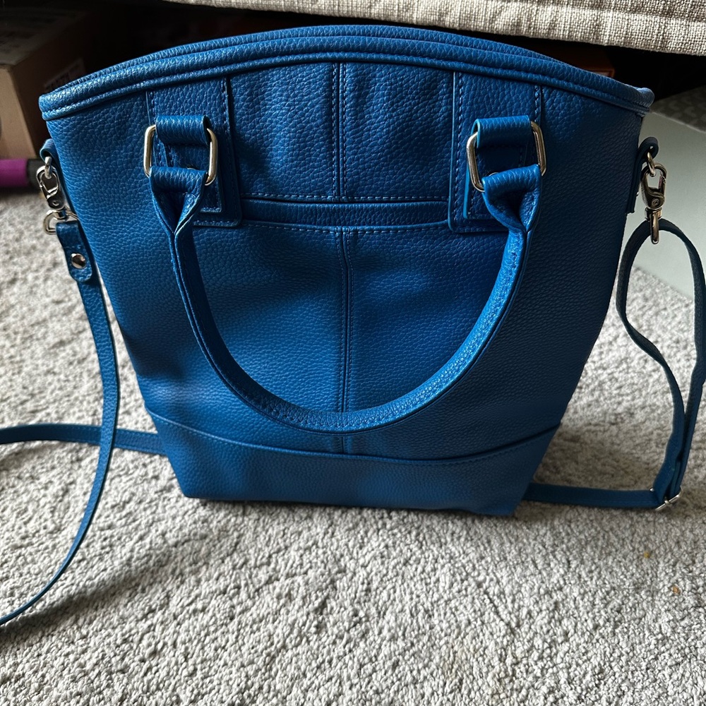 Blue Leather Tote Bag